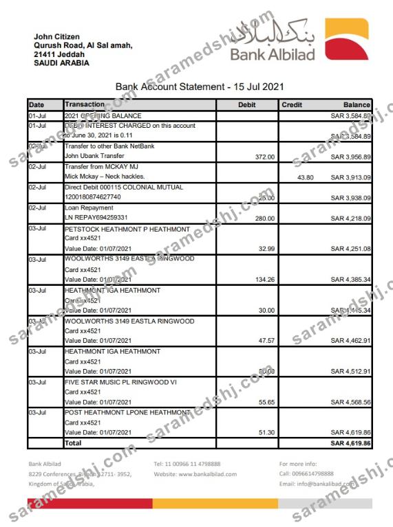 Saudi Arabia Bank Albilad excel pdf